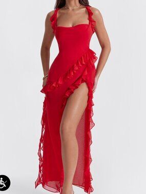 House of CB Red Ariela Ruffle Dress